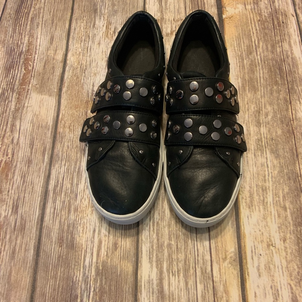Rebecca Minkoff Black Studded Leather Slip-On Sneakers